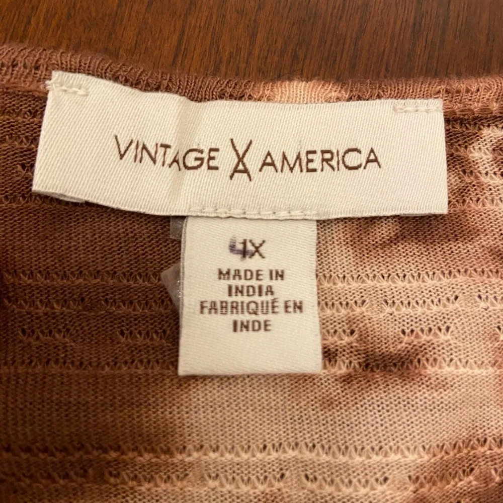 Vintage America Plus Size Tie Dye Neck 3/4 Sleeve Lace Up Blouse 1x - Picture 10 of 13